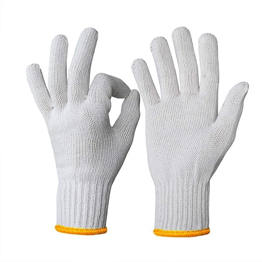 Evridwear Cotton Polyester String Knit Shell Safety Protection Work Gloves for Painter Mechanic Industrial Warehouse Gardening Construction Men One Case (12 PairsX20) With no dots, XL Size