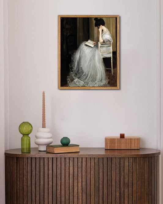 UPWOIGH 16x24 in Large Framed Wall Art, Jacques Émile Blanche The Reader Woman Reading Oil Painting Canvas, Vintage Victorian Portrait Print, Rustic Farmhouse Decor for Living Room Bedroom, 1Pack Gift