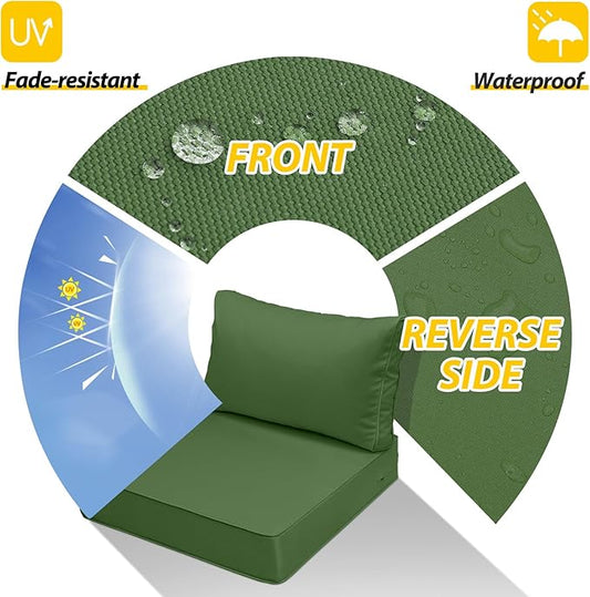 AAAAAcessories Outdoor Seat Cushions for Chairs, Fade-Resistant, Waterproof Patio Furniture Replacement Cushions, 25.5" x 25.5" x 5" + 25.5" x 13.5", Dark Moss Green