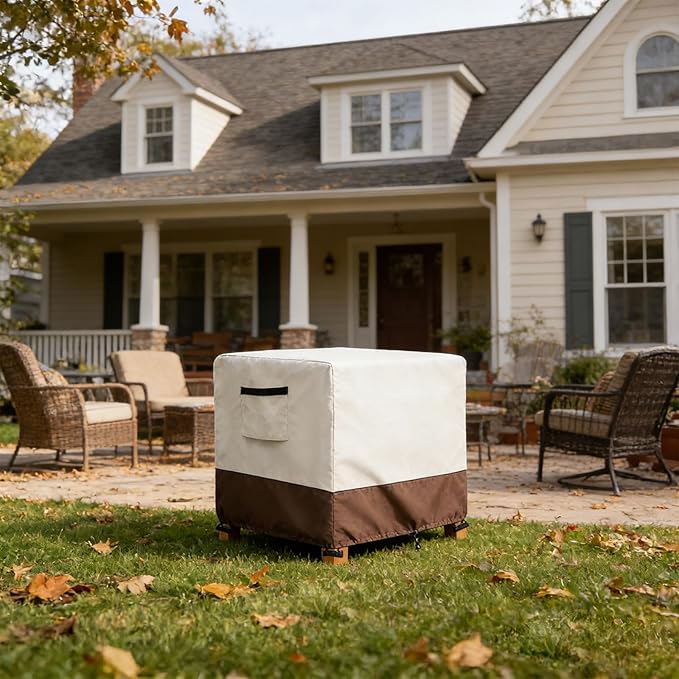 Waterproof Patio Ottoman Cover, Heavy Duty Square Outdoor Side Table Furniture Covers Size 32L x 32W x 18H inch (Beige)