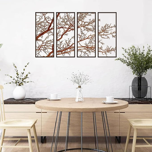 ESTART 4 Pieces Tree of Life Metal Wall Decor, Black Tree Branch Metal Wall Art, Tree Sign Wall Hangings for Home Garden Office Living Room Indoor Outdoor (Colorful, Small)