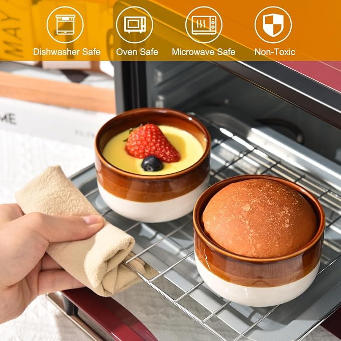 Vumdua Creme Brulee Ramekins 8 oz, Ceramic Ramekins Oven Safe Custard Cups Dipping Sauce Cups, Small Baking Dish for Souffle, Lava Cakes, Pudding, Baked Eggs and Desserts, Set of 6