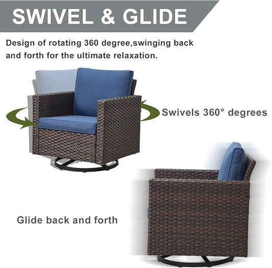 HUMMUH 5 Piece Patio Furniture Set with Fire Pit Table 41in 55,000 BTU,Wicker Outdoor Conversation Sets - Outdoor Swivel Rocker Chairs Patio Sofa for Porch,Garden,Backyard