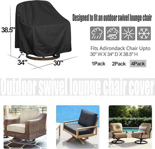 Outdoor Swivel Lounge Chair Cover, Heavy Duty Waterproof Patio Furniture Cover (30" W x 34" D x 38.5" H)