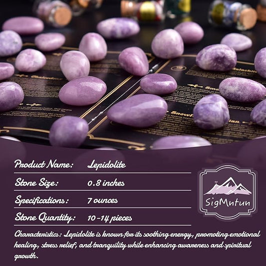 Polished Stone Set Lepidolite Crystals, 0.8" Handpicked Tumbled Gemstones Rocks, Pebbles for Reiki, Chakra, Healing, Home Decor