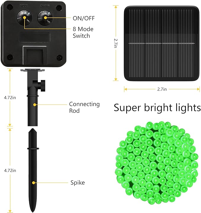 Solar String Lights for Outside, 39Ft 100 LED Solar String Lights Outdoor with 8 Modes,Solar Lights for Outside Waterproof for Yard, Fence,Balcony, Party,Christmas Tree Decorations (Green)