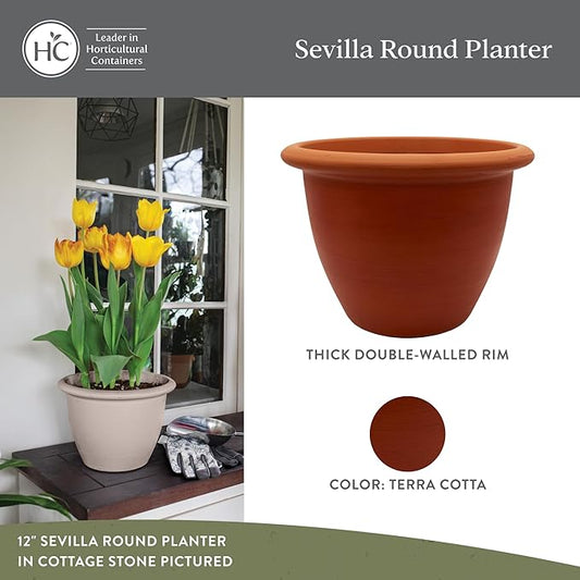 The HC Companies Sevilla Flower Planters - Durable Outdoor & Indoor Planter - Round Lightweight Self Watering Plant Pots for Herbs & More (16" Sunset Terra Cotta, Pack of 1)