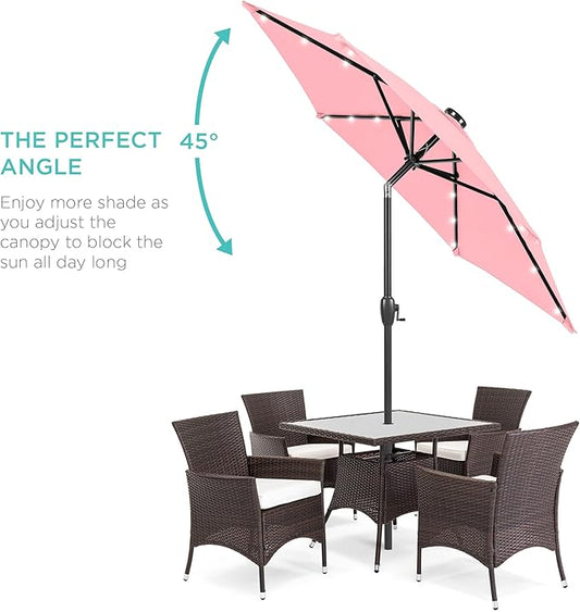 Best Choice Products 7.5ft Outdoor Solar Market Table Patio Umbrella for Deck, Pool w/Tilt, Crank, LED Lights - Carnation