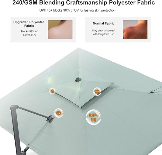 PURPLE LEAF Cantilever Patio Umbrella Outdoor Aluminum Offset Square Umbrella Windproof Heavy Duty Hanging Outside Umbrella for Deck Pool Garden