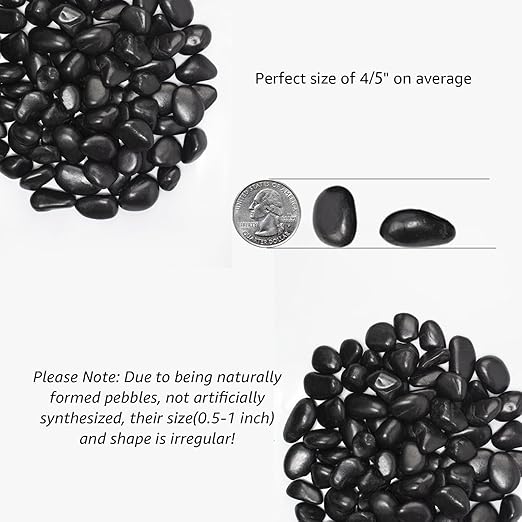 10 lbs Black River Rocks - Large Polished Black Pebbles for Plants & Garden Decorative Stones,0.5-1" Polished Pebbles for Landscaping, Fish Tanks, Flower Pots, Water Fountains