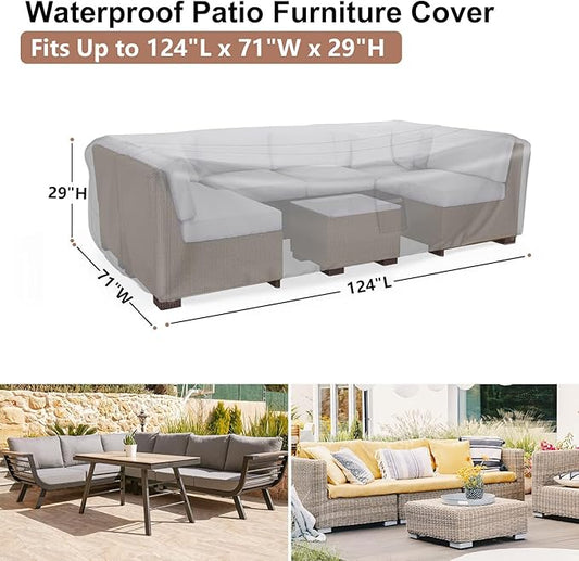 Patio Furniture Covers, Heavy Duty Outdoor Furniture Cover Waterproof, Sectional Sofa Set Cover Table and Chair Set Covers 124" L × 71" W × 29"