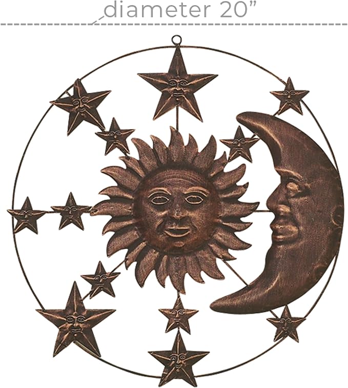 Deco 79 Metal Sun and Moon Home Wall Decor Indoor Outdoor Wall Sculpture with Stars, Wall Art 21" x 1" x 21", Bronze