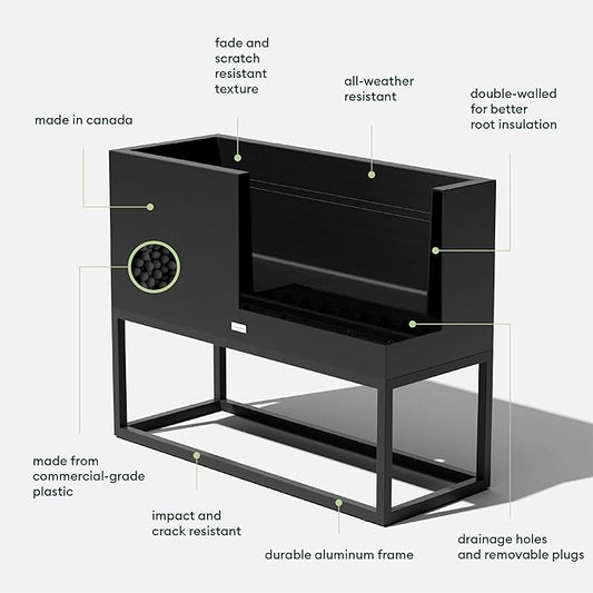 Veradek Block Series Raised Long Box Planter for Patio & Garden | Durable All-Weather Use with Aluminum Stand | Modern Décor for Herbs, Flowers
