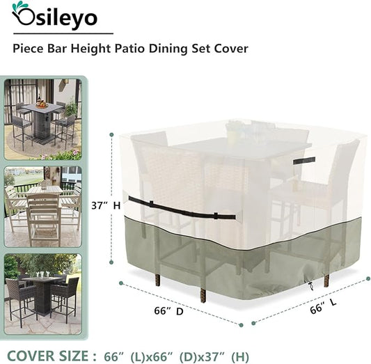 Square Patio Furniture Cover for 5-Piece Bar Height Patio Dining Set Covers,100% Waterproof Outdoor 66 Inch Square High Wicker Bar Table and Chairs Cover, Beige