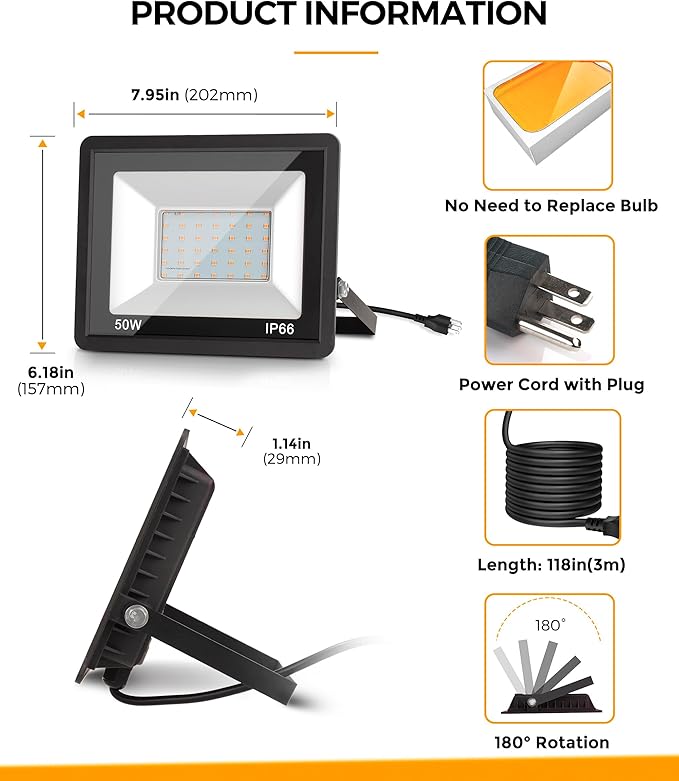 L LOHAS LED Orange and Purple Christmas Halloween Flood Light Outdoor, 2 Pack π¨πππ πΆπ΅/πΆππ 50W Plug in Flood Light, IP66 Waterproof, 2300lm Outdoor Flood Lights for Yard, Party, UL Listed