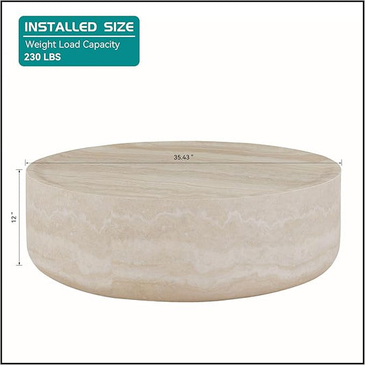 kevinplus ø35.4'' Round Stone Coffee Table for Living Room, Modern Drum Circle Faux Concrete Marble Coffee Table, Fiber Glass Material, No Assembly (Mars Texture, ø35.4'' x 11.8'')
