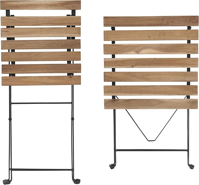 Folding Patio Bistro Set – 3-Piece Acacia Wood and Steel Café Table and Chairs for Porch, Deck, Garden, or Balcony Furniture by Lavish Home (Brown)