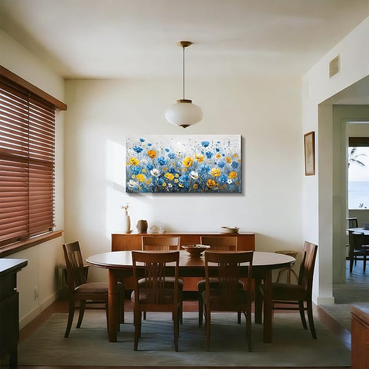 SERIMINO Floral Wall Art, Large Wall Art, Botanical Wall Decor, Blue and Yellow Wildflowers Art Prints, Modern Elegant Pictures for Living Room Bedroom Bathroom Kitchen Office Decorations 20"x40"
