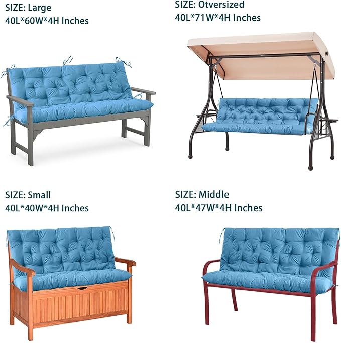 Swing Replacement Seat Cushions, 2-3 Seater Bench Cushions for Outdoor Furnitur with Backrest, Garden Recliner Seat Cushions Waterproof Sofa Pads (Sky Blue, 71x40in)