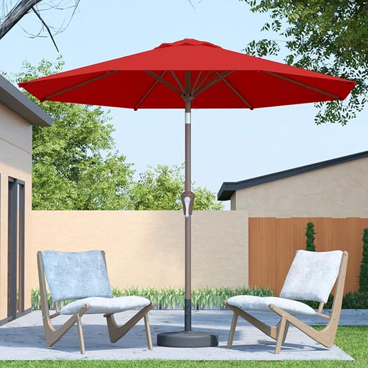 10FT Patio Umbrella Outdoor Market Umbrella with Crank and Tilt, 8 Flexible Fiberglass Ribs, UV-Resistant Waterproof Canopy for Patio, Deck, Garden, Backyard, Red