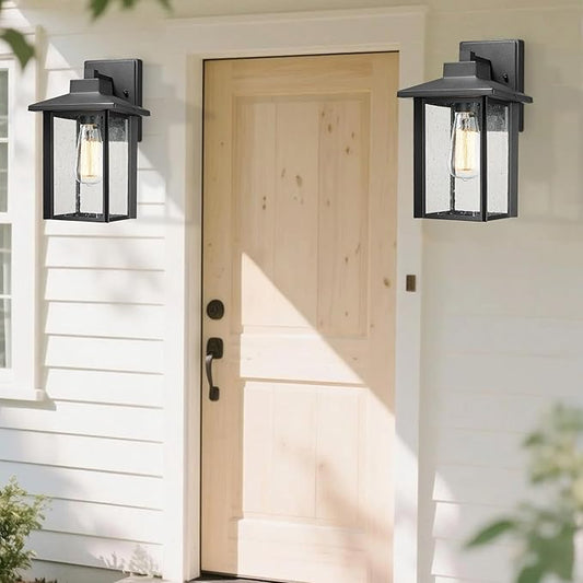Bestshared Outdoor Wall Lights, Outside Sconce Light, Exterior Lighting Fixture, Outdoor Wall Lantern, Black Porch Lamp with Seeded Glass for Entryway, Garage (Black, 12.4" H)
