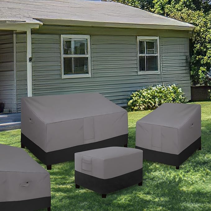 Easy-Going Outdoor Ottoman Cover, Waterproof Patio Ottoman Cover, Heavy Duty Outdoor Furniture Cover with Padded Handles (28"x22"x17", Gray/Black)