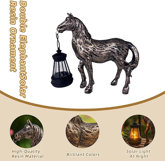 Horse Figurine with Solar Lantern Horse Lamp Decor Garden Statue Outside Outdoor Yard Housewarming Gifts for Mom Women Grandma