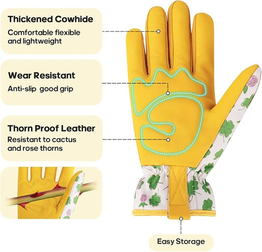 Gardening Gloves for Women Cowhide Leather Work Gloves Womens Garden Gloves for Yard & Outdoor Work Gardener Gifts