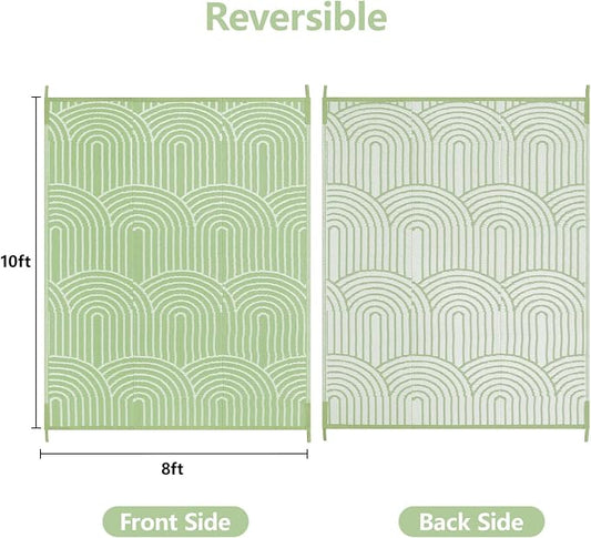 Anidaroel Rainbow Patio Rugs Outdoor 8’X10’ Waterproof, Reversible Camping Rug for Outside RV, Portable Plastic Straw Outdoor Area Rug for Backyard, Garden, Pool Deck (Green, 8‘X10')