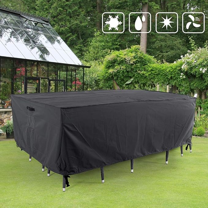 Tempera Outdoor Dining Set Cover for Outside Table and Chairs, Rectangle Patio Table Covers for Outdoor Furniture, Anti-Fading, Waterproof, 86'' x 44'' x 27.8'', Space Grey