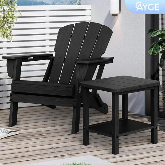 Ayge 17.7" Double Outdoor Side Table, Rectangular HDPE Adirondack End Table for Patio, Lawn, Pool, Garden, Backyard,Black