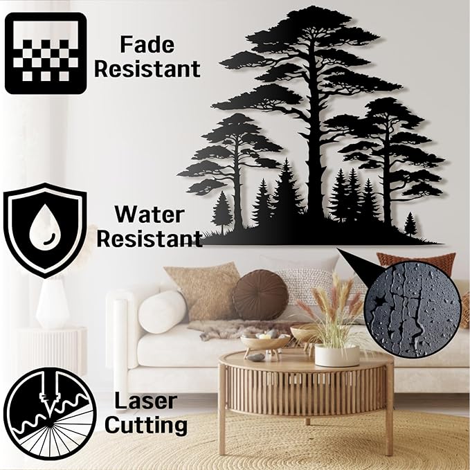 Metal Pine Tree Wall Art - Nature Decor, Christmas Pine Tree, Wall Hanging - 38"W x 34"H / 96 x 85 cm