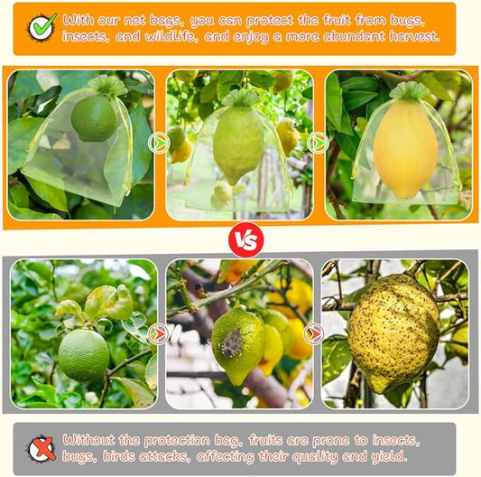 Shintop 100Pcs Fruit Protection Bags, 5x7 Inch Green Strawberry Netting Cover Drawstring Mesh Bags for Blueberry Lemon Little Fruit