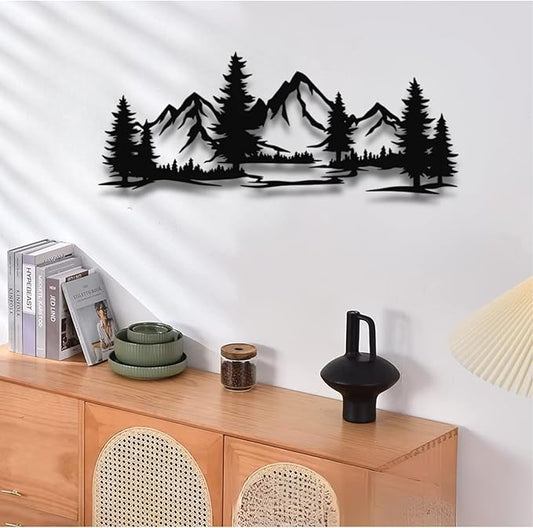 Motomas Mountain and Forest Metal Decor, Wall Mounted Home Decor, Pine Trees and Nature Wall Art for Living Room, Bedroom or Office, Large Outdoor Wall Decor (35"X14" / 90X36 CM)