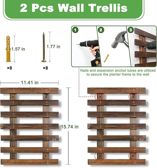2 Pcs Wall Planters - 11.4"W X 15.7"H Wooden Wall Planters for Indoor Outdoor Plants,Hanging Wood Wall Trellis,Wall Mounted Plant Holder for Orchids,Succulent,Air Plants,Hanging Pots Display