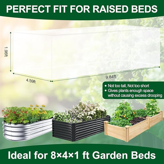 2 Pack Garden Netting for 8x4x1ft Raised Beds, Ultra-Fine Mesh Plant Covers with Drawstring, Bird, Pest & Small Animal Barrier for Vegetables, Fruits & Flowers