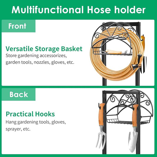 TomCare Garden Hose Holder Upgraded Water Hose Holder Heavy Duty 4 Spikes Hose Hanger Holds 160 Feet Hoses Stable Freestanding Hose Storage Organizer for Outside Yard