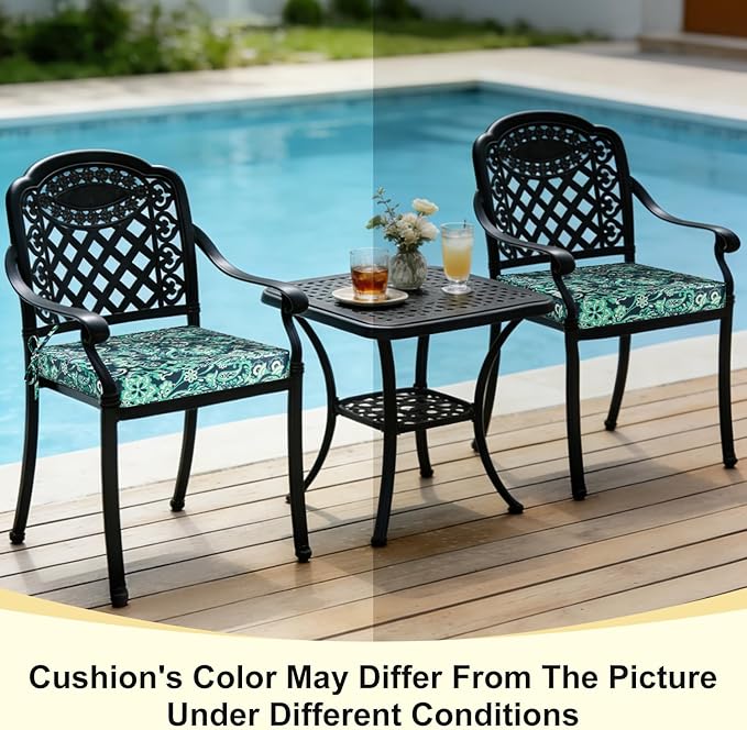 downluxe Outdoor Chair Cushions Set of 4, Waterproof 19" x 19" x 3" Patio Chair Cushion with Non-Slip Ties & Handle, Square Outdoor Cushion for Patio Furniture with Removable Cover, Green Paramecium