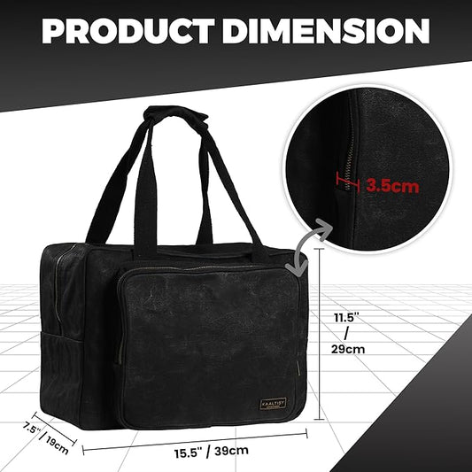Canvas Tote Bag, 16OZ Waxed Canvas Tool Bag Organizer - 1 Large Capacity & 2 Zipper Pouches - Multipurpose Garden Tote, Tool Storage Tote for Horticulturist Contractor Plumber Electrician - Black