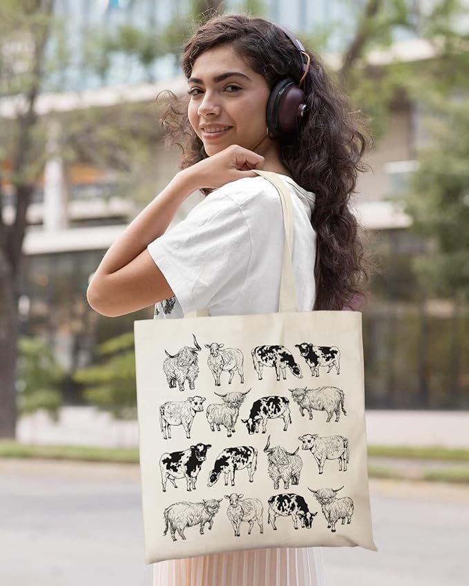 AUSVKAI Canvas Tote Bag Aesthetic for Women, Cute Reusable Cloth Cotton Bags for Shopping Beach Grocery