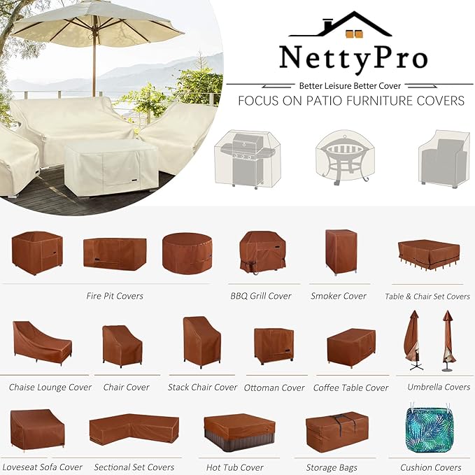NettyPro Waterproof Patio Chair Covers 4 Pack, 600D Heavy Duty Outdoor Seat Cover, 26W x 28W x 28H inch, Beige