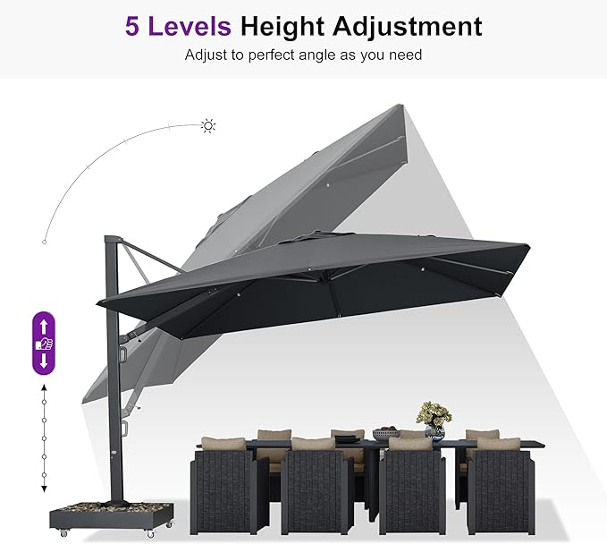 PURPLE LEAF 12' X 9' Rectangle Patio Umbrella Large Outdoor Aluminum Offset Umbrella with 360-degree Rotation Cantilever Umbrella for Garden Deck Backyard Pool Grey