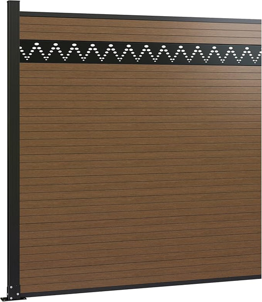 6 Feet×6 Feet Privacy Fence, Outdoor Wood Plastic Composite Fence Panel, Waterproof Security Barriers Fencing, WPC (Brown, Arched (1 Panel - 1 Post))