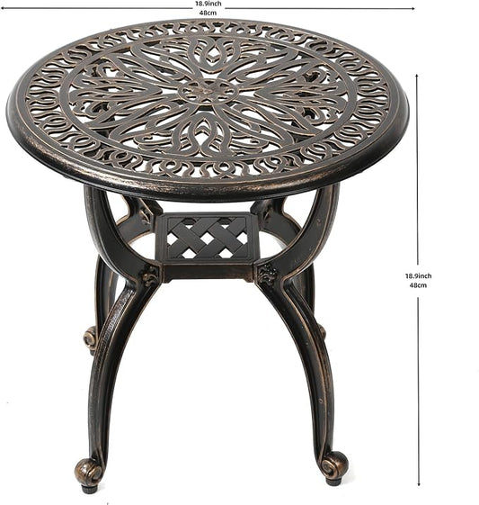 C/G patio casa C/G Cast Aluminum Side Table,Decorative Outdoor End Table, Ornate Floral Pattern (Round, Copper)