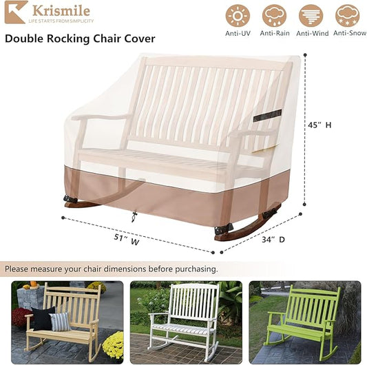 50" Double-Wide Outdoor Rocking Chair Cover, Waterproof & Dust Proof Patio Furniture Covers, Patio Chair Covers 51"W x 34"D x 45"H(Beige)