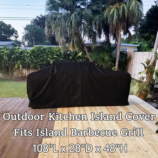 Stone Patio Grill Island Cover Waterproof 108 Inch Outdoor Kitchen Island BBQ Grill Cover for Heavy Duty 9ft Stainless Steel Outdoor Kitchen Set