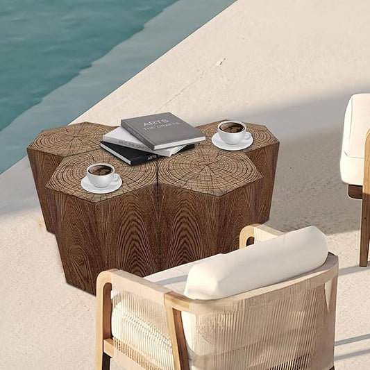 Afterglow Outdoor Hexagonal Side Table, Terrafab Material Natural Decorative Garden Stools, Unique End Table for Living Room Bedroom Patio Home Decor