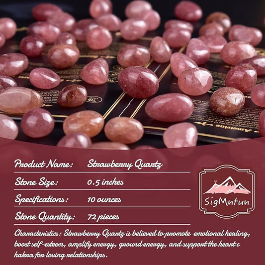 Polished Strawberry Quartz Crystals - 72 pcs Handpicked Tumbled Gemstones Rocks, Pebbles for Reiki, Chakra, Healing, Home Decor
