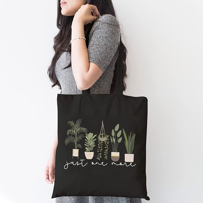 TSIIUO Women's Just One More Plant Canvas Tote Bag Funny Gardener Gift Plant Lover Reusable Shopping Canvas Bag