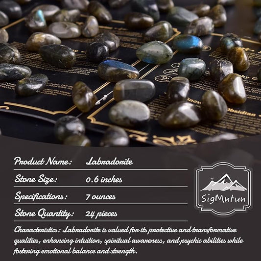 Polished Stone Set Labradorite Crystals, Handpicked Tumbled Gemstones Rocks, Pebbles for Reiki, Chakra, Healing, Home Decor 0.6" Inches 7 Ounces